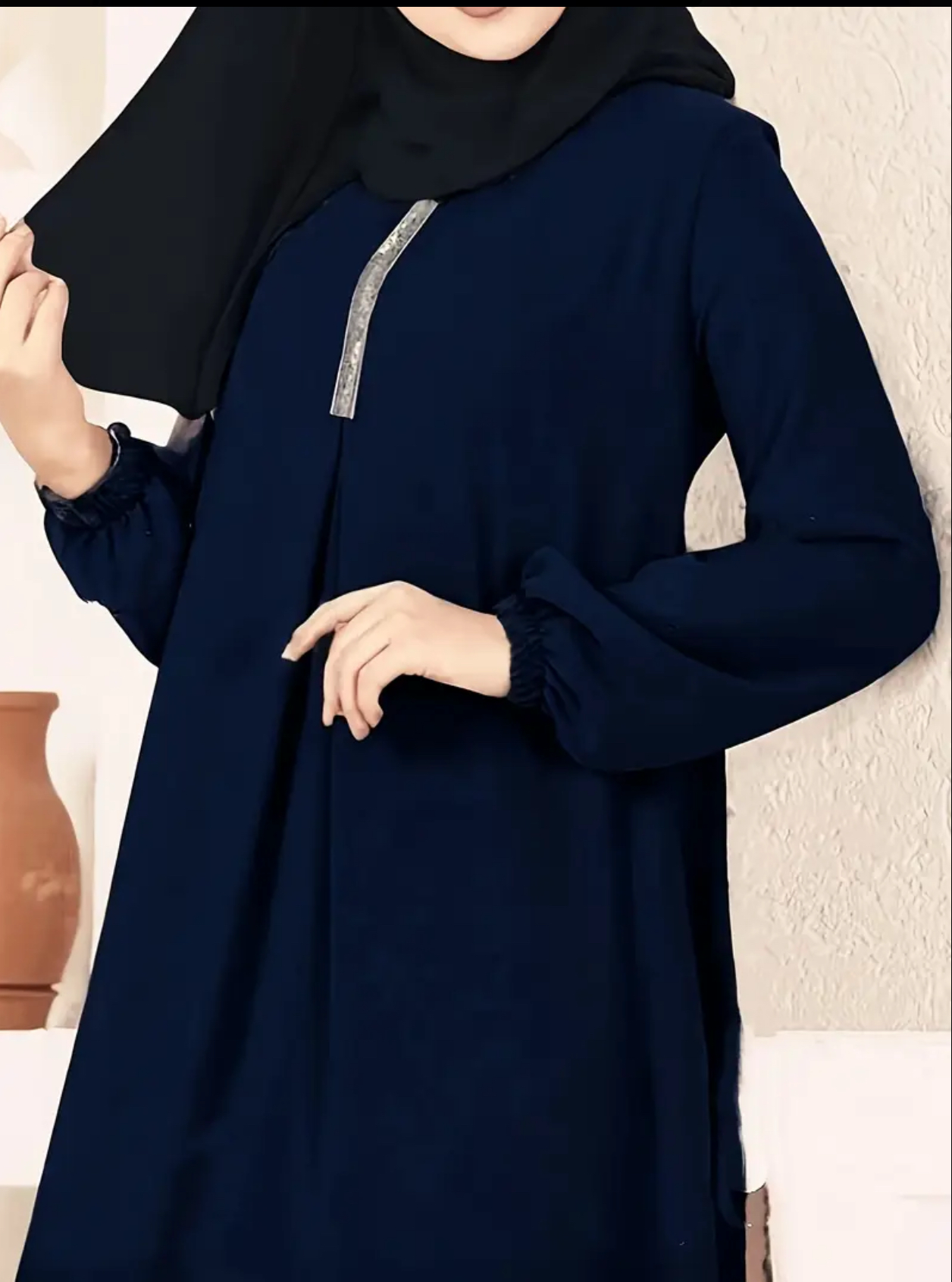 Vintage-Inspired Middle Eastern Loose-Fit Maxi Dress – Round Neck, Tummy-Covering Design