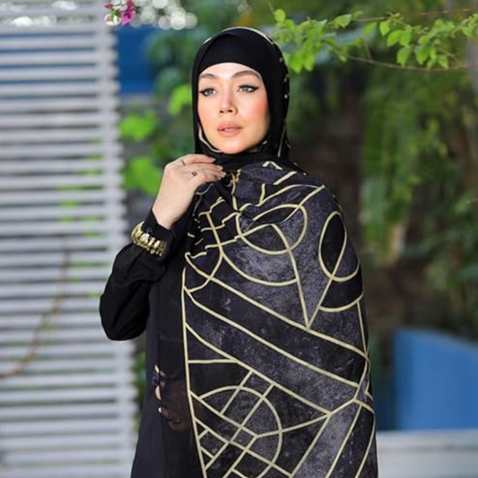 High Density Chiffon Hijab (Black Pattern)