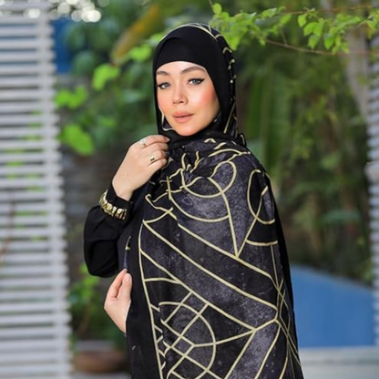 High Density Chiffon Hijab (Black Pattern)