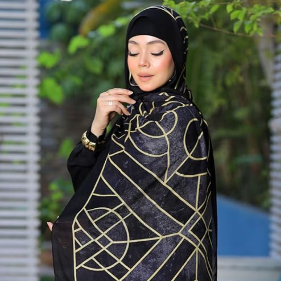 High Density Chiffon Hijab (Black Pattern)