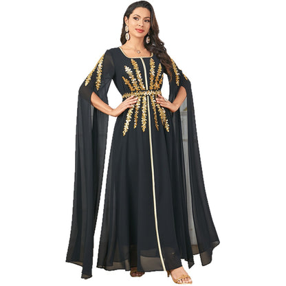 Fashion Evening Dress Arabic Women's Long Robe Extra Long Sleeve Muslim Dress