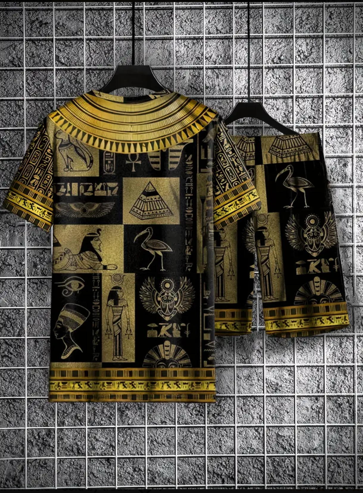 Men's Egyptian Printed Short Sleeve T-shirt And Shorts.2pcs,