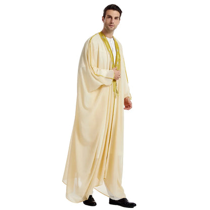 Islamic Clothing Men Robe Arabic Costumes Kaftan Muslim Man Moroccan Casual Long Dress Striped Middle East National Costume