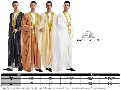 Islamic Clothing Men Robe Arabic Costumes Kaftan Muslim Man Moroccan Casual Long Dress Striped Middle East National Costume