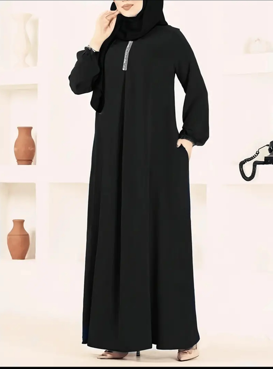 Vintage-Inspired Middle Eastern Loose-Fit Maxi Dress – Round Neck, Tummy-Covering Design