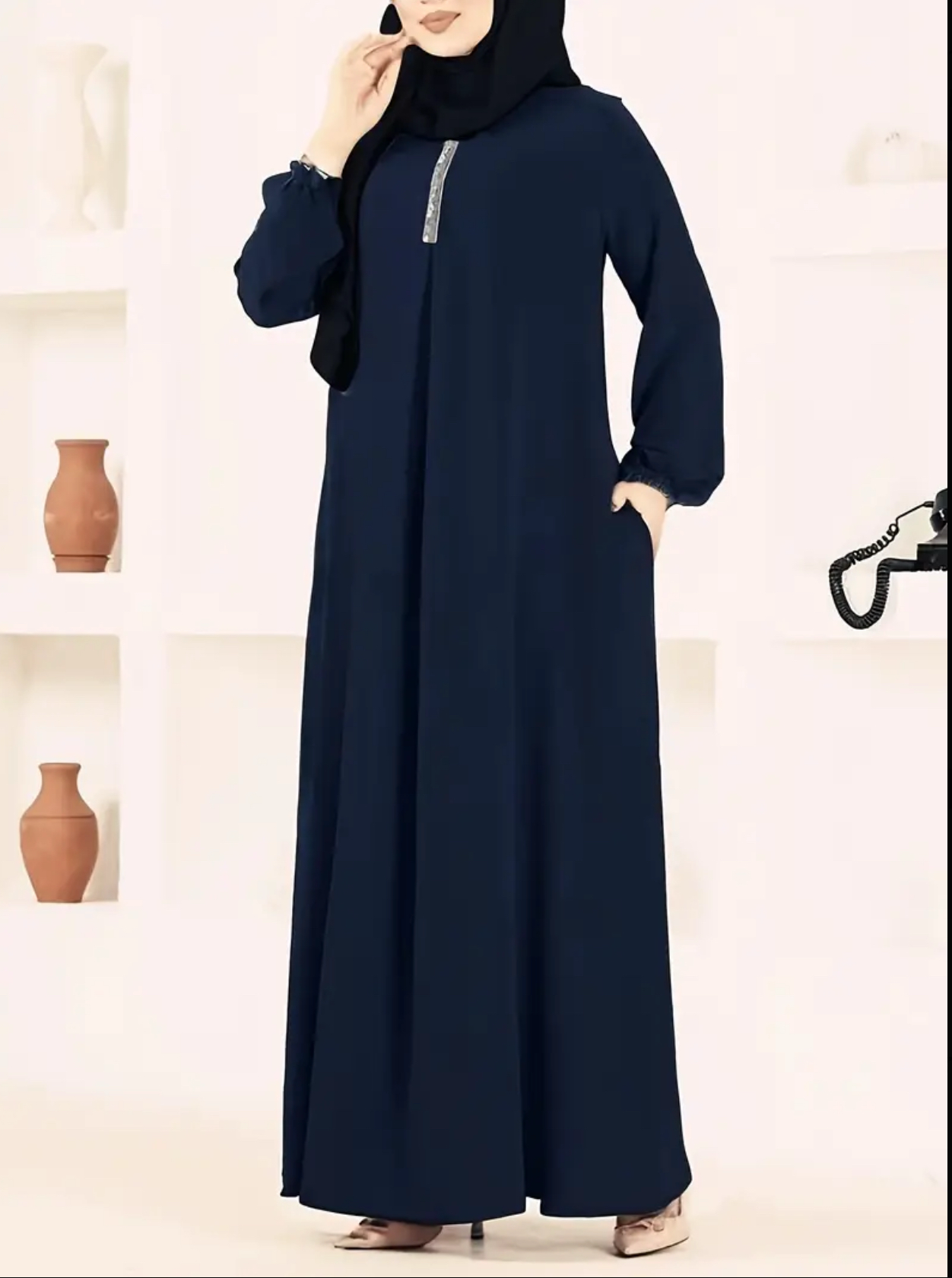 Vintage-Inspired Middle Eastern Loose-Fit Maxi Dress – Round Neck, Tummy-Covering Design