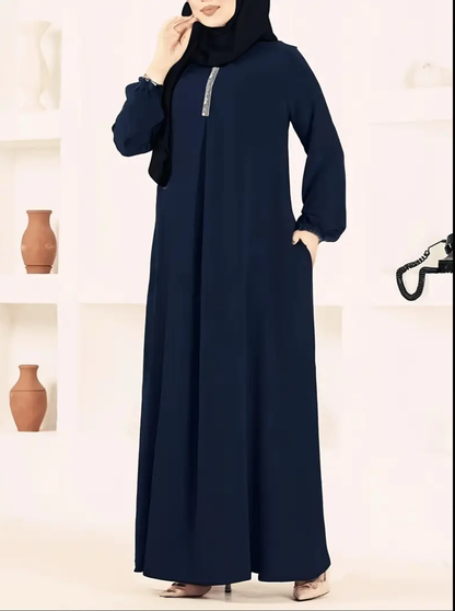 Vintage-Inspired Middle Eastern Loose-Fit Maxi Dress – Round Neck, Tummy-Covering Design
