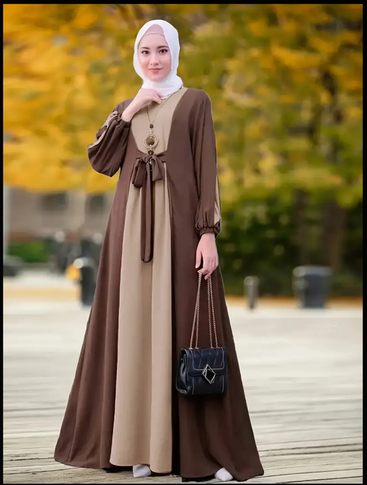 Elegant Lantern-Sleeve Casual Belted Dress