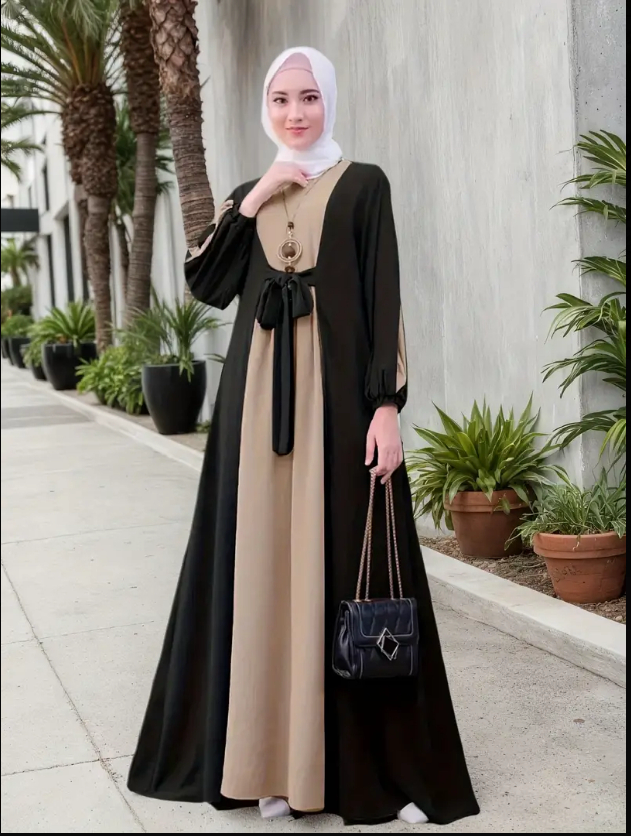 Elegant Lantern-Sleeve Casual Belted Dress